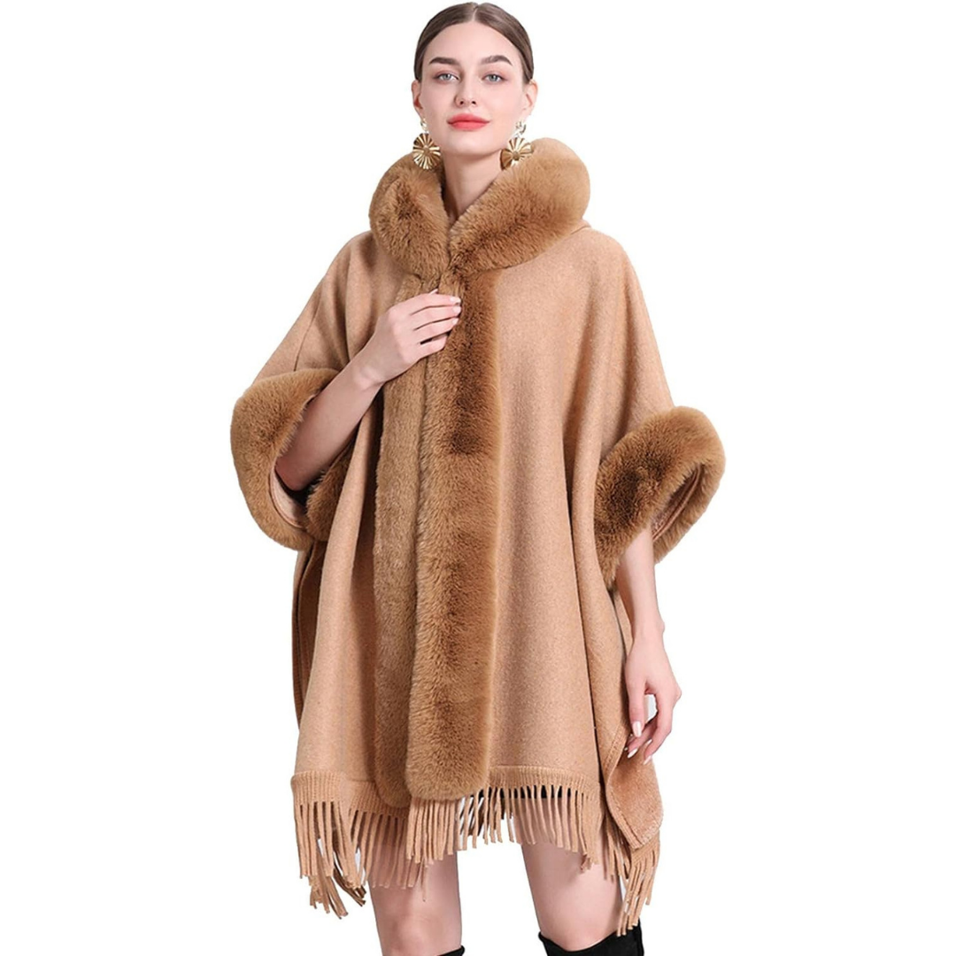 Anastasia™ | Women's Poncho with Faux Fur Hoodie