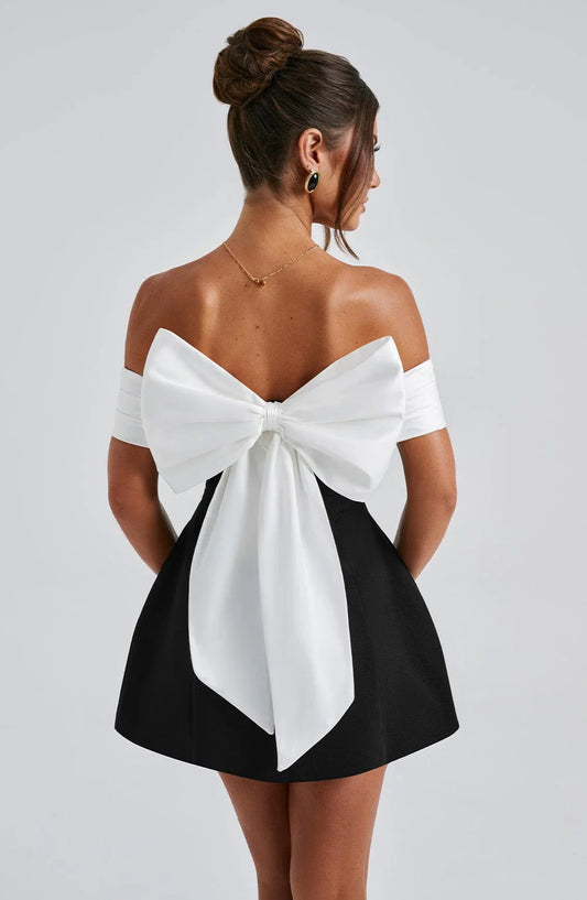 Sophia™ | Elegant Black & White Bow Dress